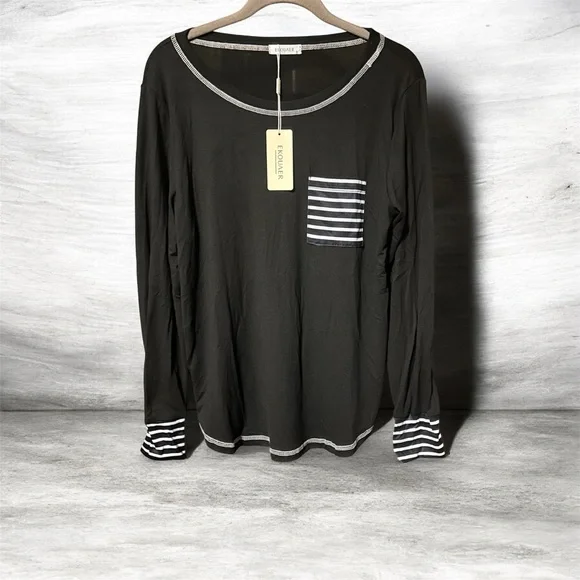 Ekouaer NWT Black & White Pajama Set with Striped Details. Size Medium. So Soft - Picture 4 of 4